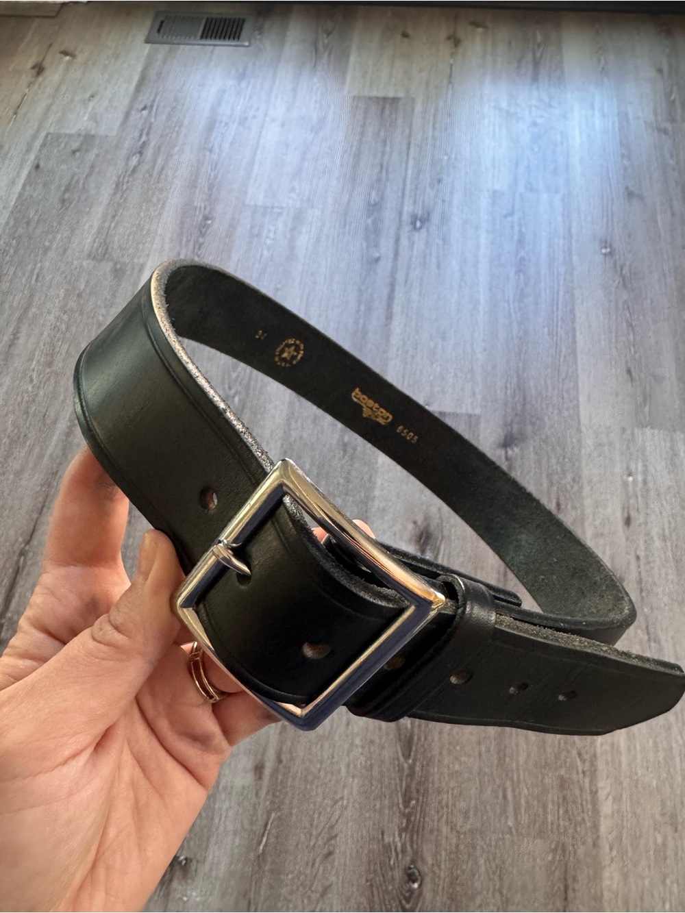 Boston Proper Black Leather Men’s Belt with Silver Buckle